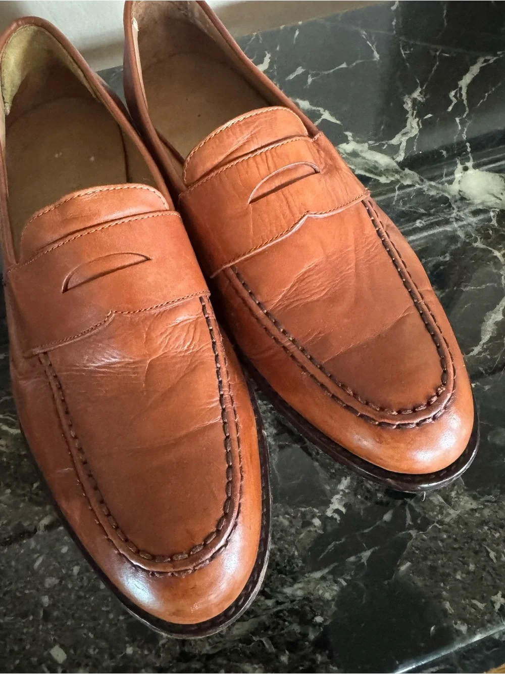 J.Crew Men’s 12 Cognac Brown Leather Penny Loafers Classic Dress Shoes